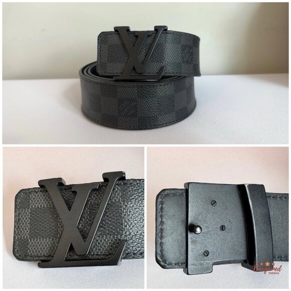 Auth Louis Vuitton Damier Canvas Leather Black LV Initials Belt 95/38 - Picture 2 of 13